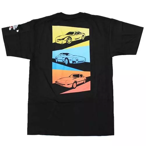 ROTARY13B1 T-SHIRT RX-7 GENERATIONS YELLOW-BLUE-RED