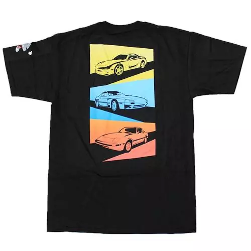 ROTARY13B1 T-SHIRT RX-7 GENERATIONS YELLOW-BLUE-RED rear