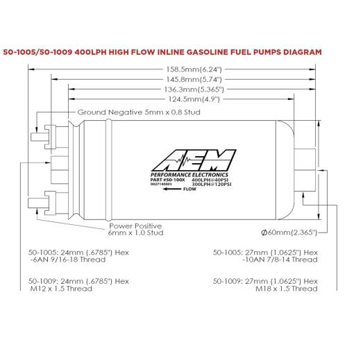 AEM 400LPH INLINE HIGH FLOW FUEL PUMP AEM 400LPH INLINE HIGH FLOW FUEL PUMP