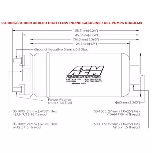 AEM 400LPH INLINE HIGH FLOW FUEL PUMP